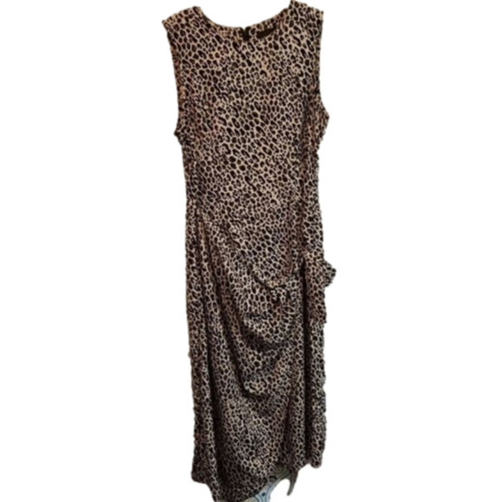 Sag Harbor Vintage leopard‎ Animal print ruched faux wrap dress size 14
